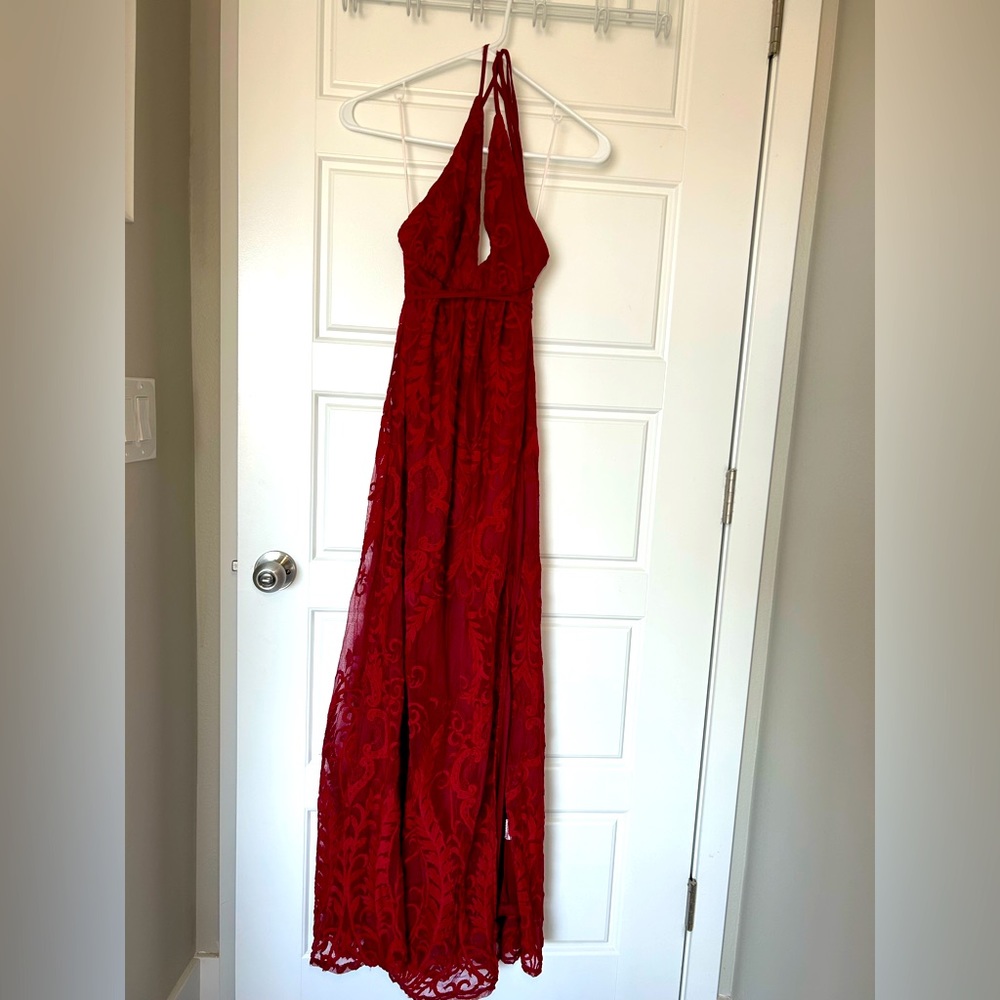 Hello Molly long red wine lace dress